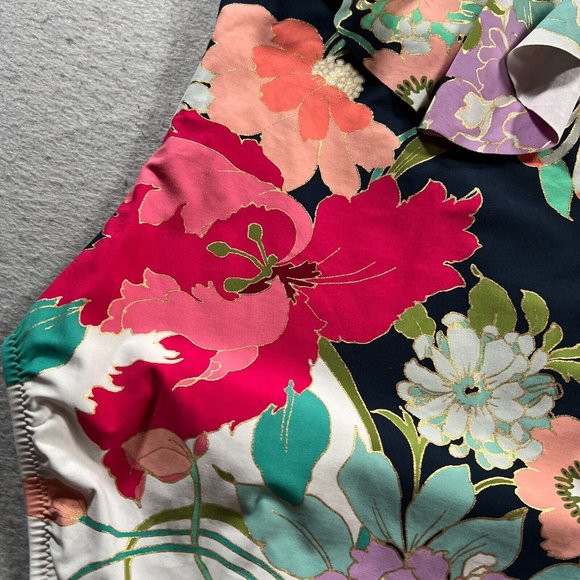 Trina Turk Swimsuit Womens 6 Blue Pink Off The Shoulder Royal Botanical Print - Picture 7 of 16